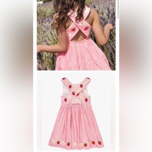 Boden girls toddler 2-3t strawberry pink white seersucker cross back dress